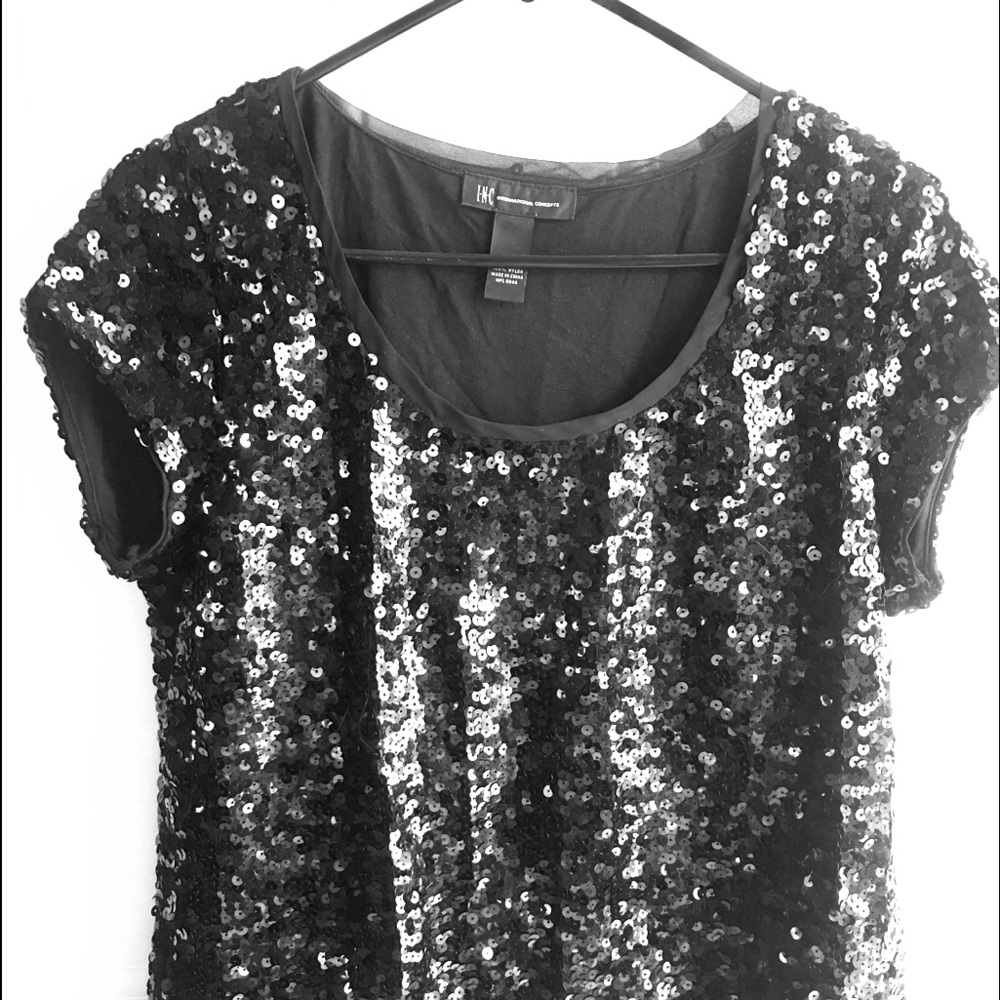 Black Sequins Short Sleeve Shirt